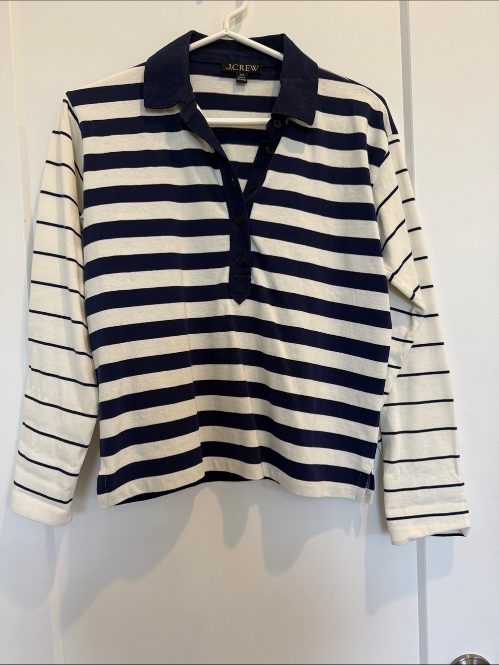J. Crew Navy and White Striped Rugby Polo